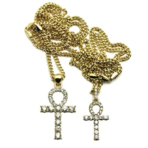NEW ICED OUT HIP HOP GOLD SILVER ANKH
DOUBLE PEND - Picture 3 of 5